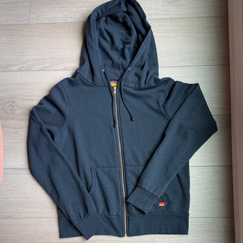 Aviator Nation Black Zip-Up Hoodie with Small Stripe Logo